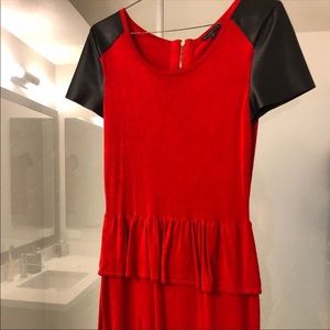 Red & Black Faux Leather Express Peplum Dress